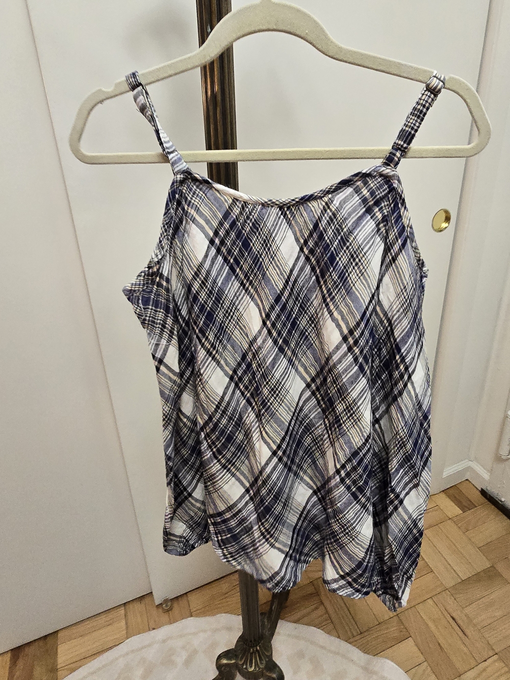 Jessica Simpson Navy and White Plaid Spaghetti-Strap Cami Top
